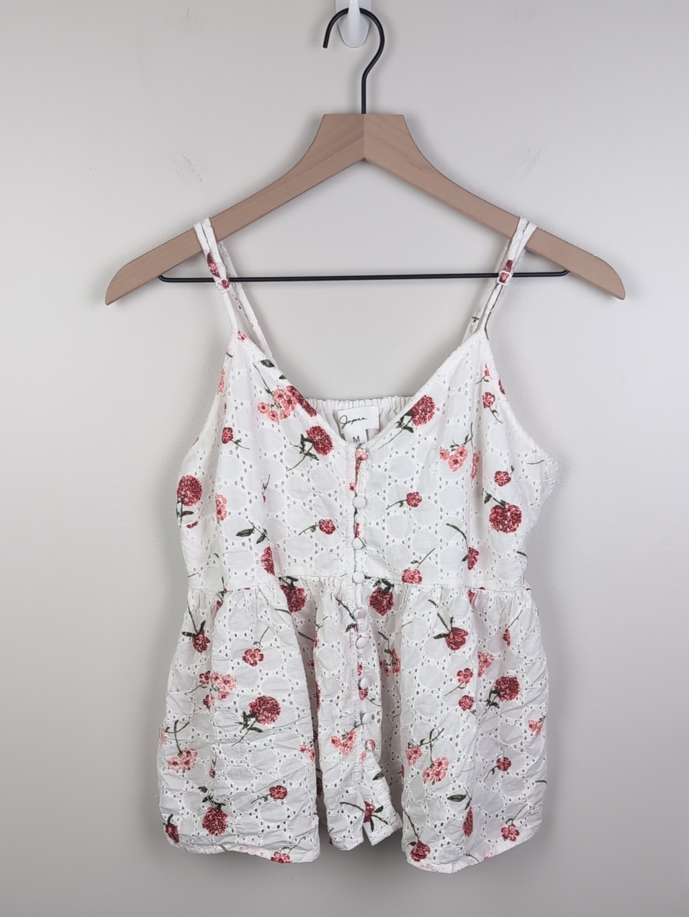 Japan | Floral Eyelet Babydoll Top | Button Front Cottagecore Boho | Medium